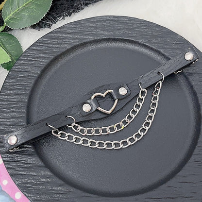 ハート装飾チェーン グラマラス PU ブラック/ピンク/ホワイト レッグチャーム ループスタッド Y2K