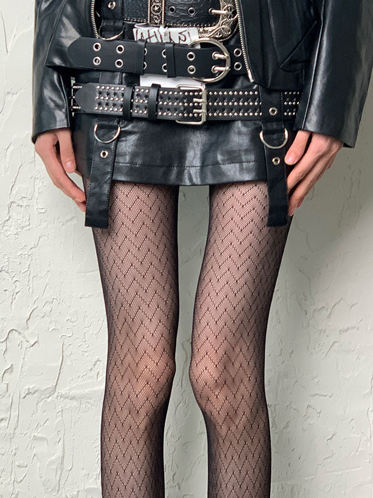 Dark Gothic Black Y2K Openwork Tights