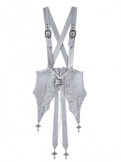 Gray Embroidered Gothic Lolita Corset Belt with Cross Charms - Unknown Star