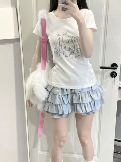 ホワイトグレーグラフィックTシャツ