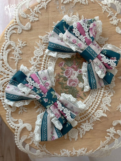 Teal Beige Bowknot Hairclips - Miss Cube Dressworks