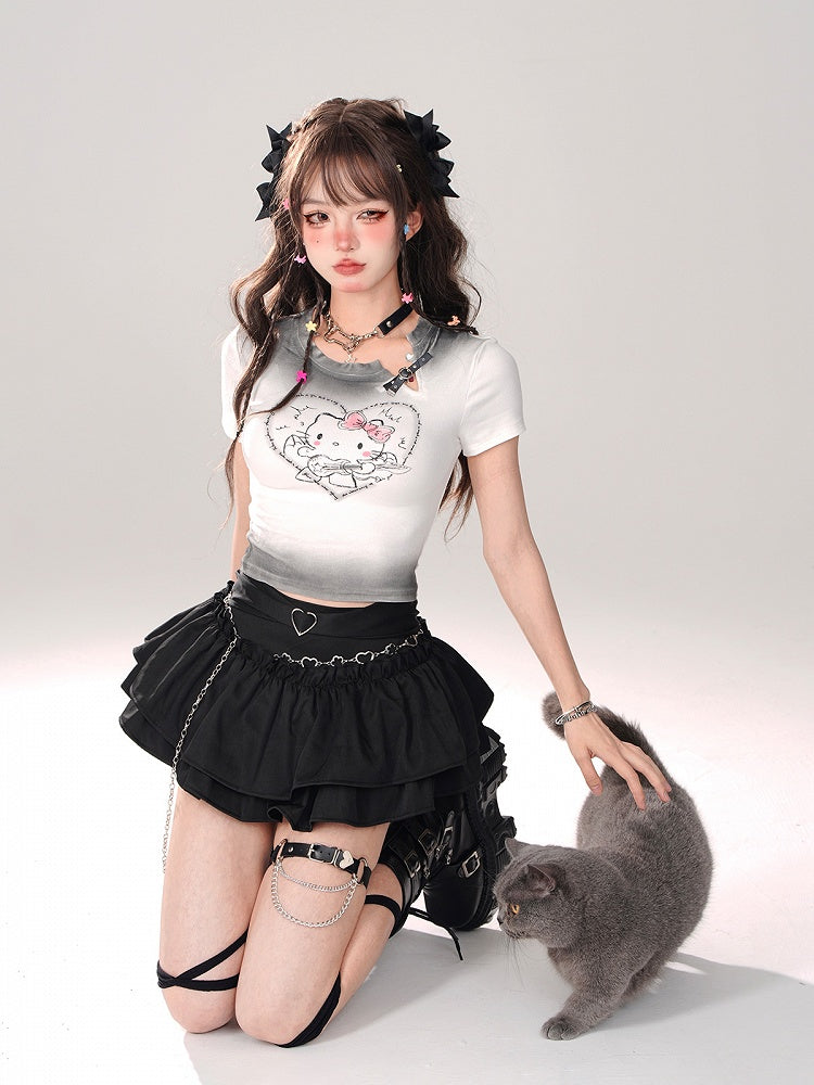 ティアードミニスカート ブラック Aライン グラマラス