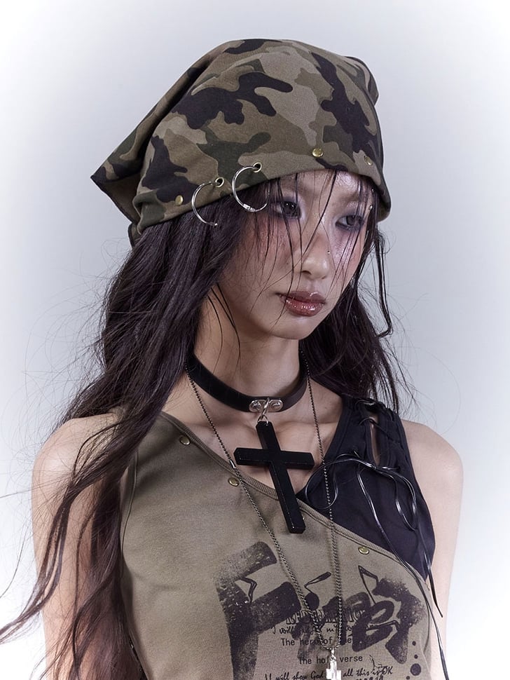 Punk Distressed Nieten Dreieck Camouflage Wasteland Schal