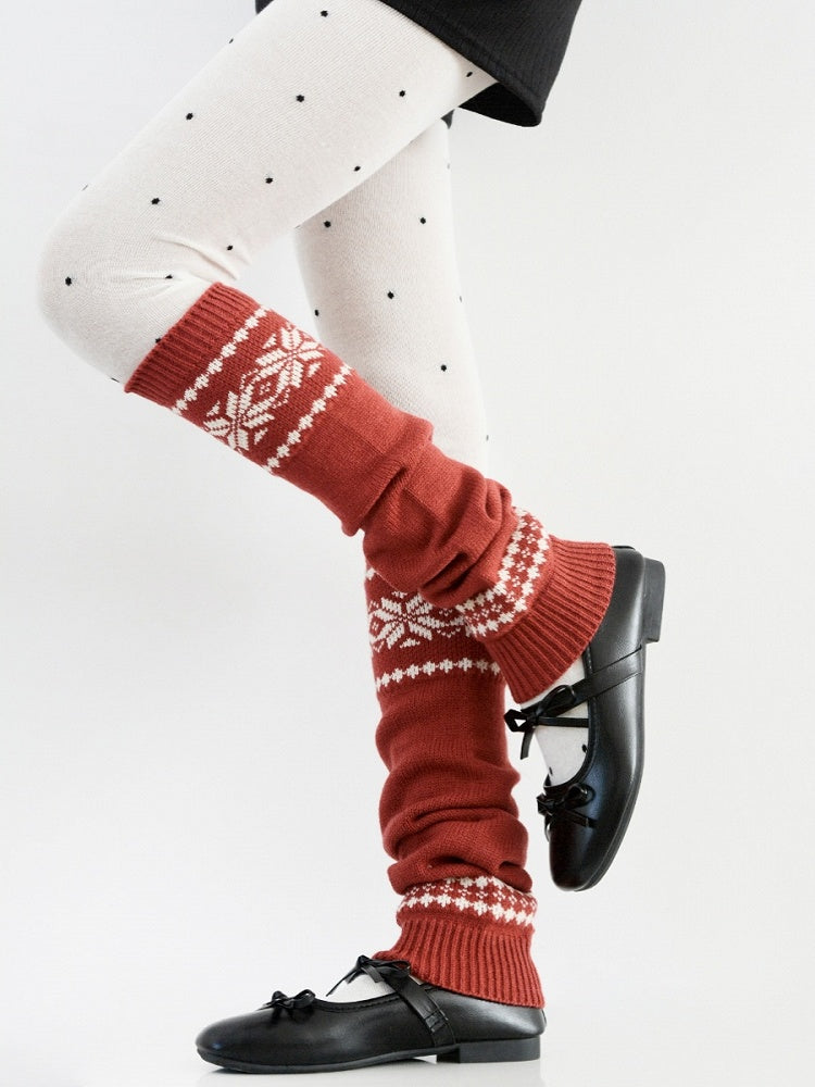 Red - Knitted Warmers Dot + Leg Tights of Layering Pair White A Polka Set