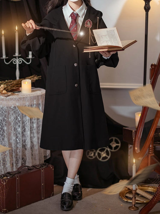 Balloon Sleeves Long Preppy Hooded Black Coat