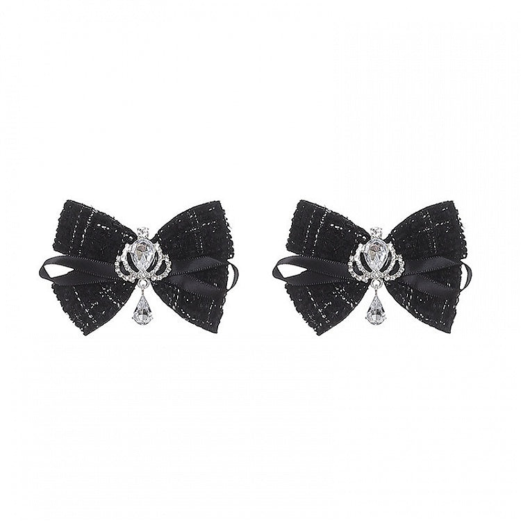 Black Jirai Kei Rhinestone Bow Hairclip Accessory - Puppet Bombs