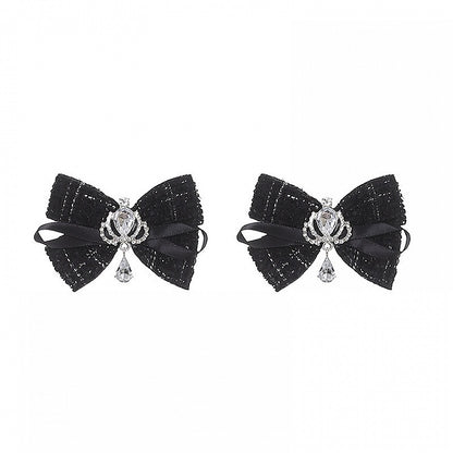 Black Jirai Kei Rhinestone Bow Hairclip Accessory - Puppet Bombs