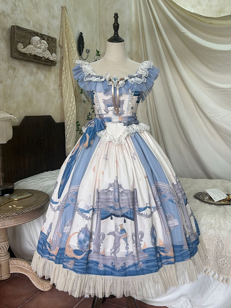 Classic Angel Moon Waist Jumper and Dress Print Skirt Lolita Basque