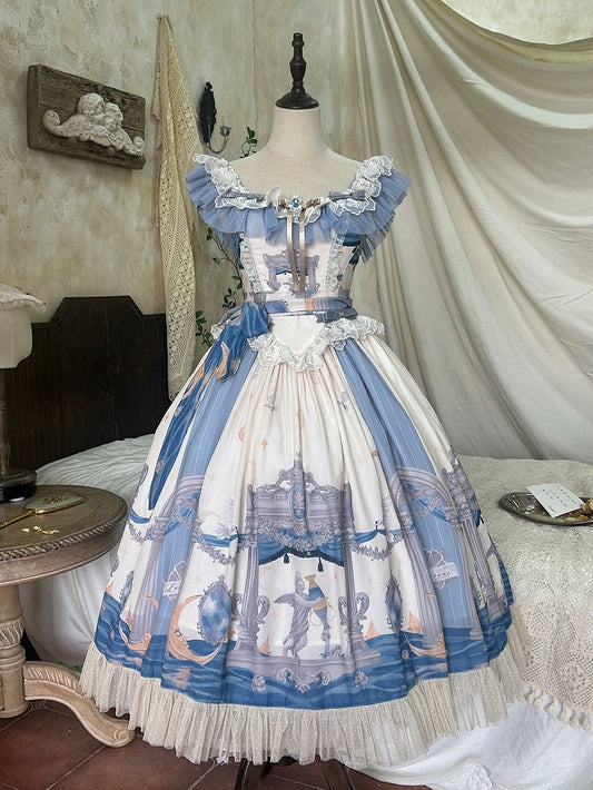 Classic Angel Moon Waist Jumper and Dress Print Skirt Lolita Basque