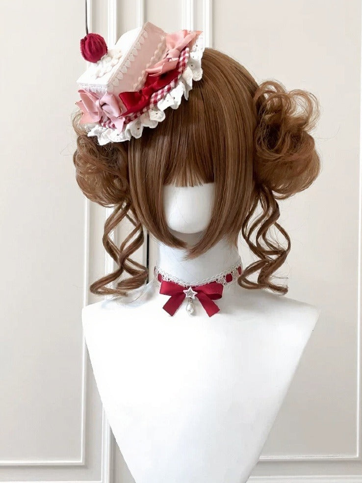 Honey Tea 22cm Full Bangs Bob Wig with Double Bun Claw Clip - Sinwavy