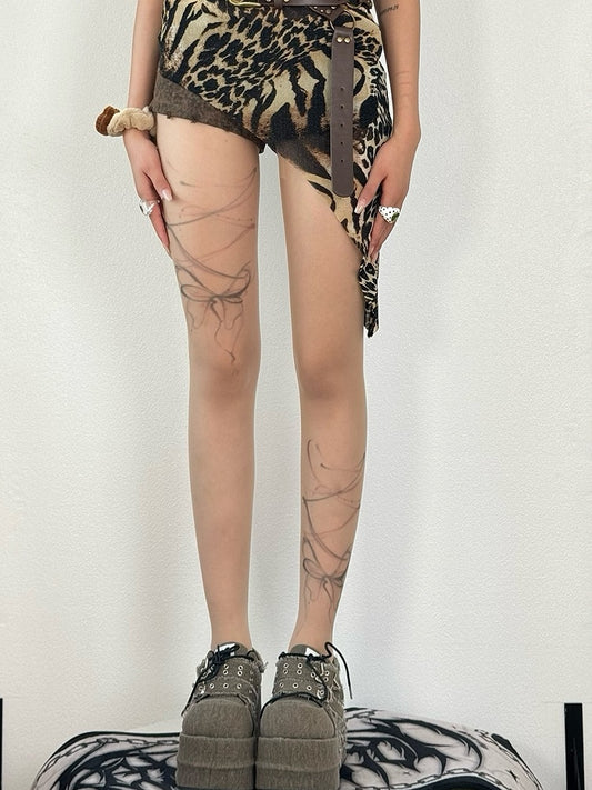 Fashion Gyaru Tights Bowknot/Butterfly Nude Print Options 3
