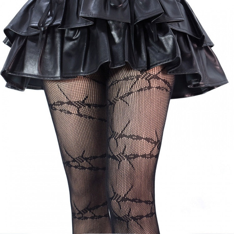 ブラックソーン柄網タイツ