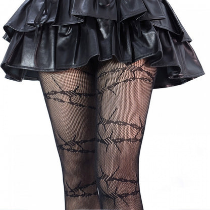ブラックソーン柄網タイツ