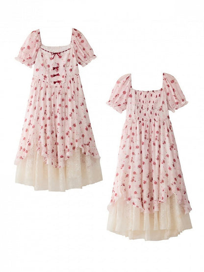 Plus Size Sweet Rose Print Maxi Dress with Lace & Bow - Hard Candy