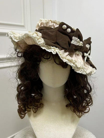 Green Bowknot Cream Baby Decorated Brown Hat /