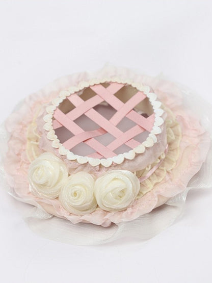 Design mit Hut Blume Mini Rosa Lolita Süße Weiß Gewebt