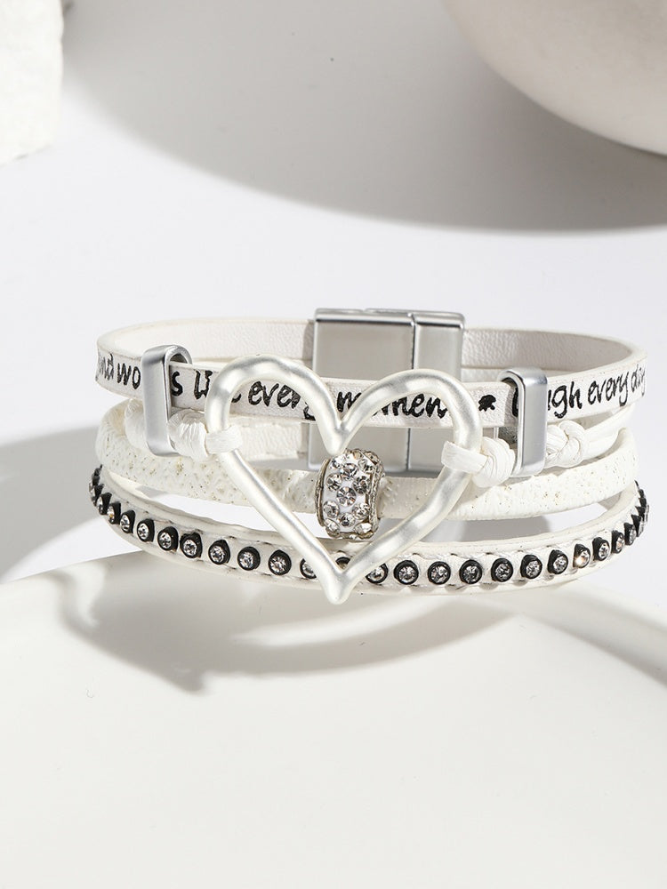 Weiß/Braunes Ödland Punk Herz Strass Armband