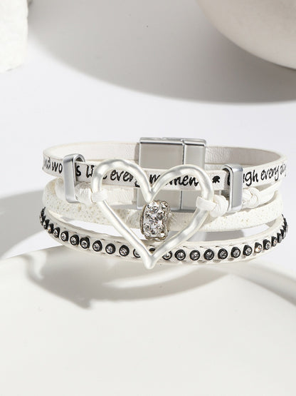 Weiß/Braunes Ödland Punk Herz Strass Armband