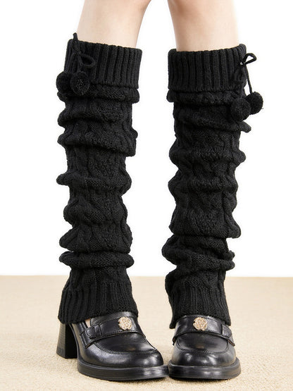 Warmers 4-Color Knit with Detail Cable Leg Pom-Pom