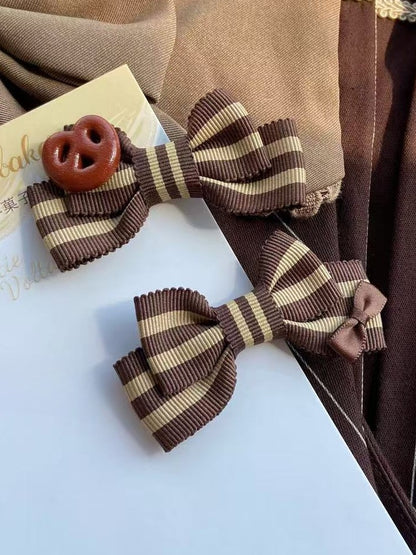 Striped Bowknot Hairclips Brown Pattern