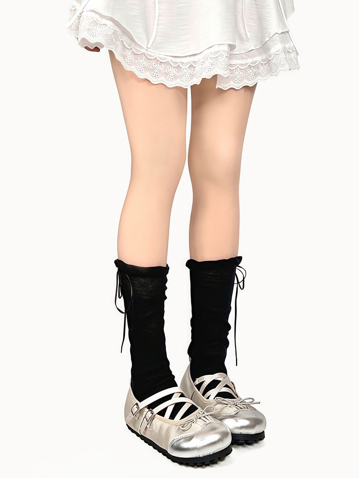 5 Colors Ballet-Style Loose & Breathable Bow Decorated Calf Socks