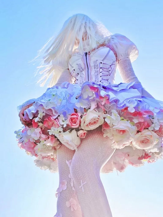 ペチコート丈 - 花柄 35cm/45cm スプリングハーベスト ピンクホワイト