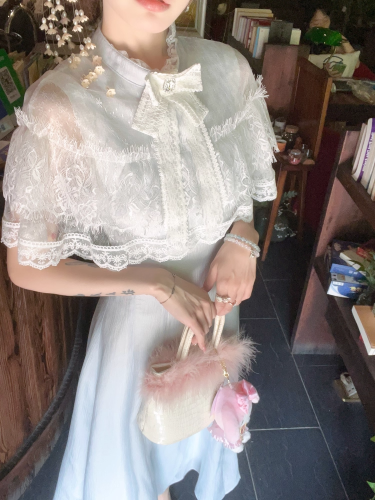 Maiden Jirai Clean Dress Innocent Blue Kei - Aesthetic with Light Cape Lace