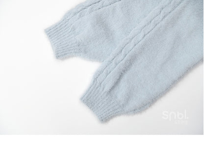 Cute Snowman Adorned Blue Mohair Soft Sweater