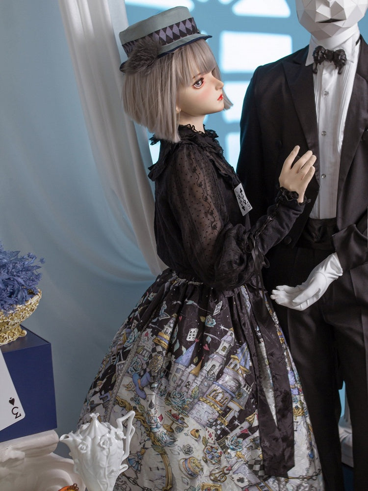 in Skirt Alice Sweet Wonderland Print Black Lolita Theme