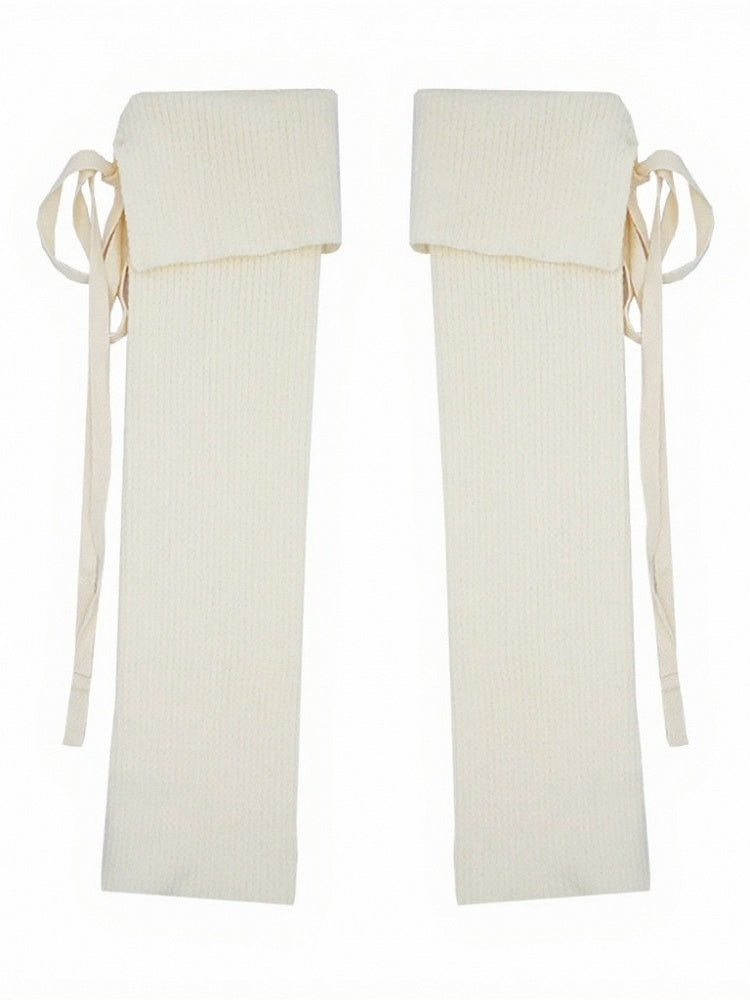 5-Color Ribbed Leg Warmers with Strap Bowknot Details - ModaSwings