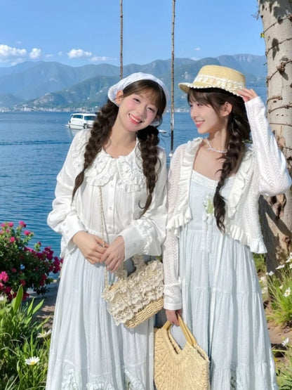 Skirt Light Blue Lily-of-the-Valley Embroidered Lace Trim Cutton