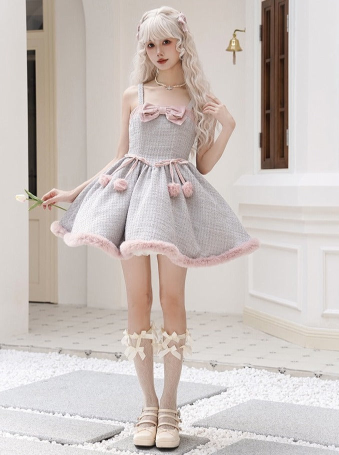 Tweed-Pelzkleid Pelz + süßer Umhang