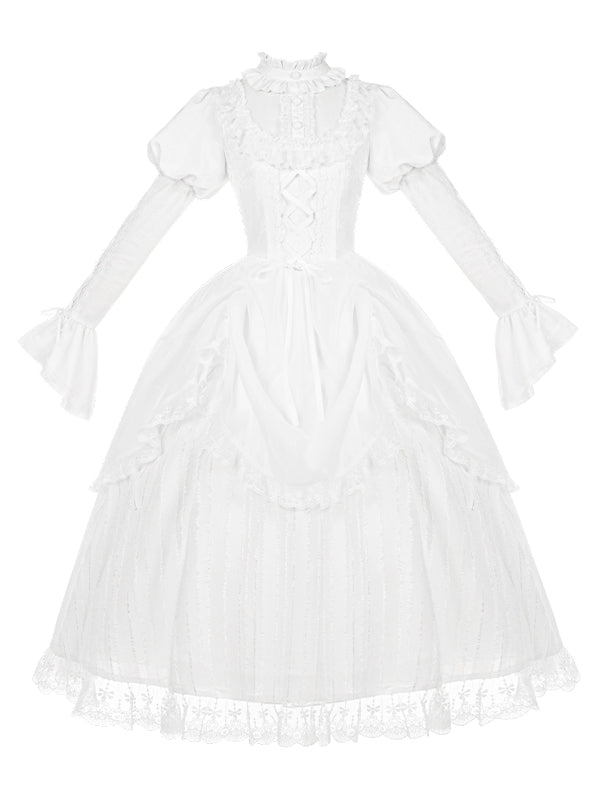 Lolita Drawstring Sleeves Ruffle Gothic Juliette Overlay Dress White Neckline with