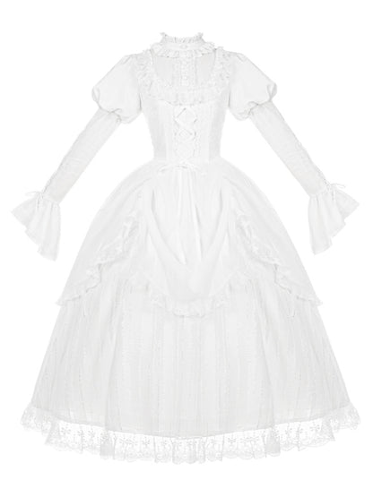 Lolita Drawstring Sleeves Ruffle Gothic Juliette Overlay Dress White Neckline with