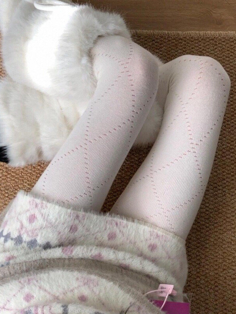 Diamond Ribbed (5 Colors） Accents Eyelet Tights with