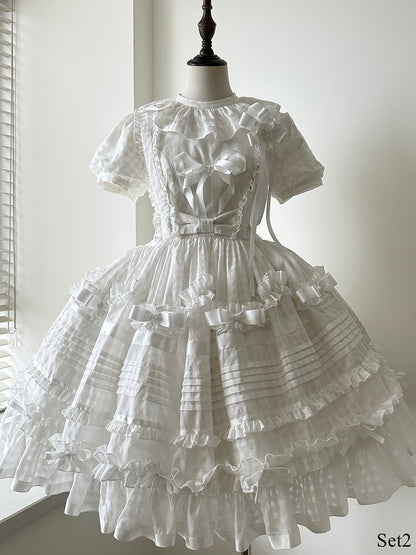 Ivory Checkered Frilly Bow Lolita Jumperdress