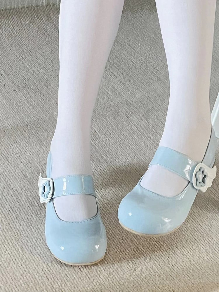 Tenshi Kaiwai – Hellblaue Lolita-Mary-Jane-Schuhe mit Sternflügeln