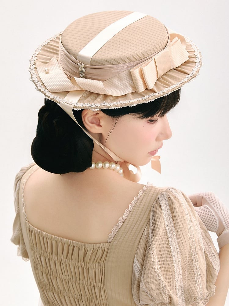 Purple/Champagne Lolita Mini Hat Featuring Bow Accents - KOMOMO