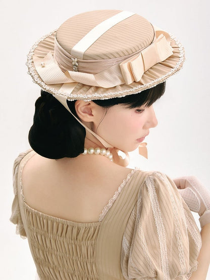 Purple/Champagne Lolita Mini Hat Featuring Bow Accents - KOMOMO