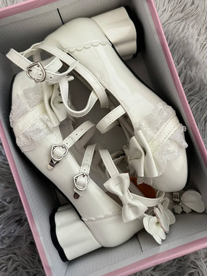 Mid Mary White Accents Bow Rabbit - Sweet Janes PU with Lolita Theme Heel