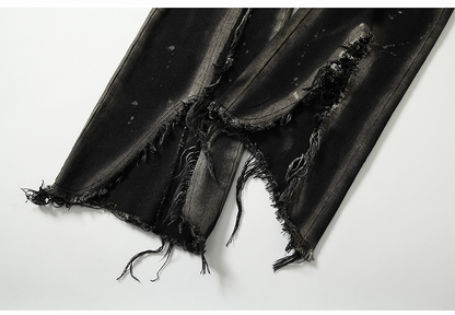 ブラック スプリットカフス ダメージ加工 フレアジーンズ レースアップ