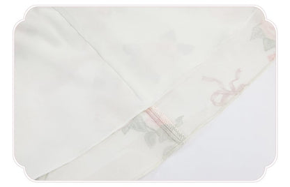 Kleid Rosa Print Rosette Weiß Illusion Lolita Sommer Ausschnitt