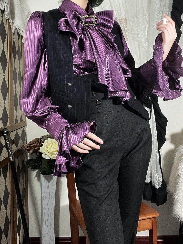 Lila Ouji Lolita Langarmhemd mit Jabot-Fliege