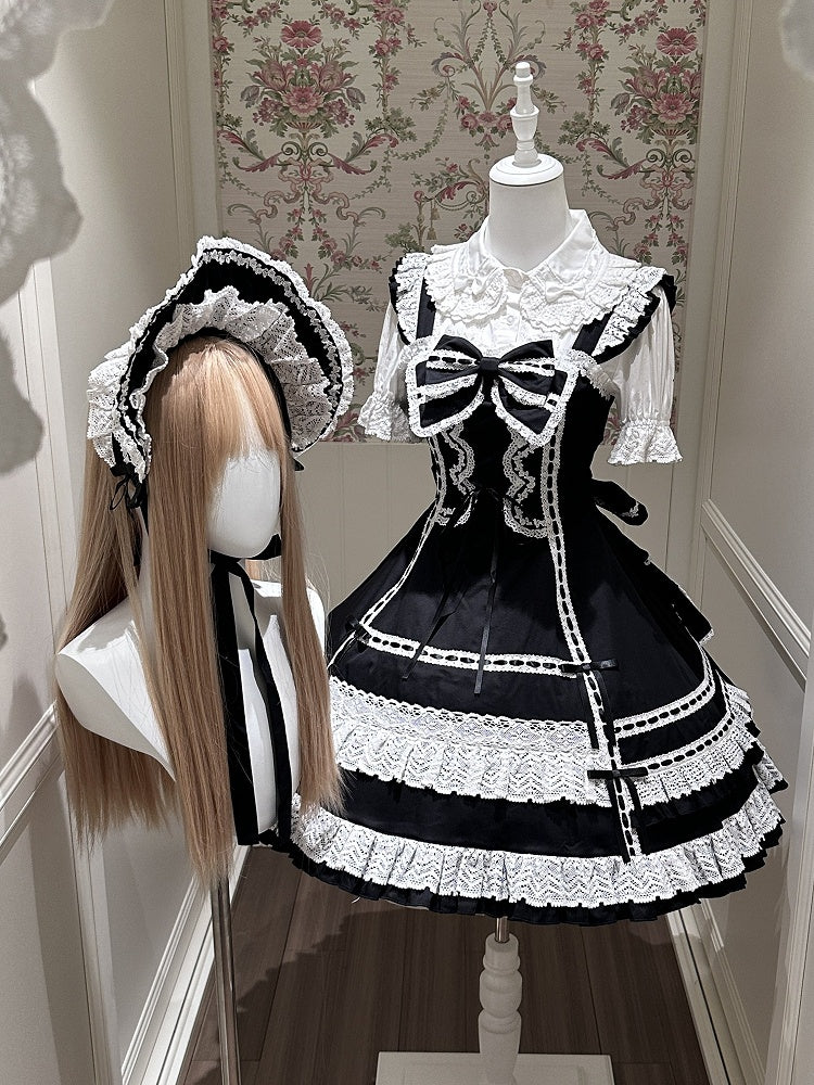 Monochrome Snowflake Cotton JSK Dress with Ruffle Trim