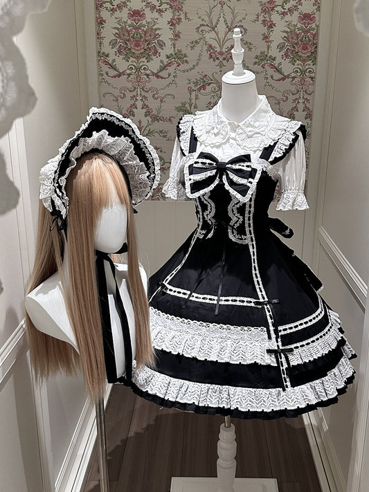Monochrome Snowflake Cotton JSK Dress with Ruffle Trim