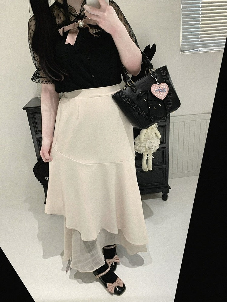 Asymmetrical Mermaid Skirt with Plaid Tulle, Seiso Style, 4 Colors - Kitty Bxllet