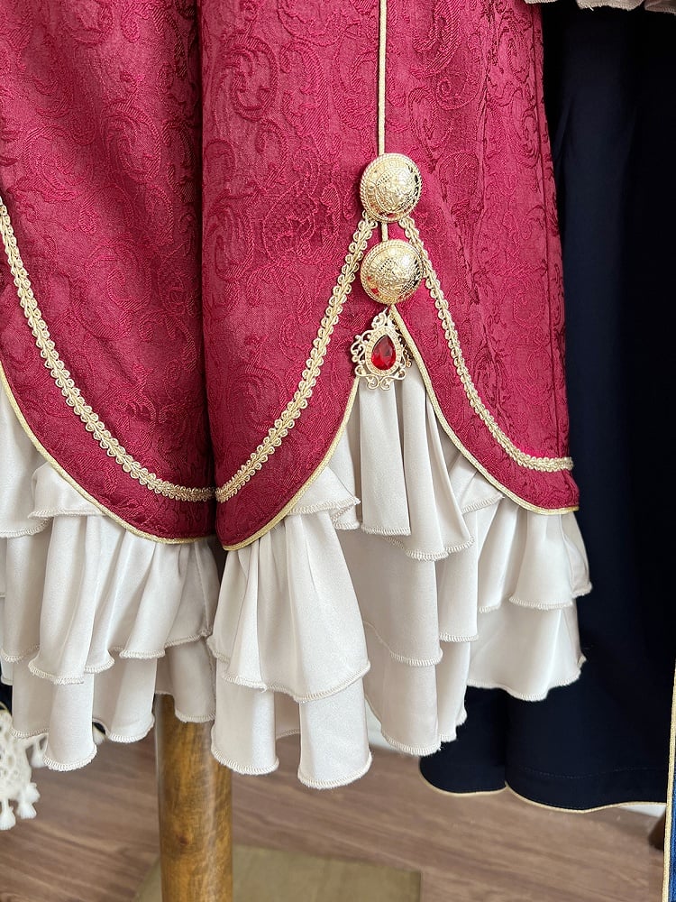Goldenes Top + Ketten, lang, wunderschöner Stil, Prinzenärmel, blau mit Hose, königlich roter Umhang