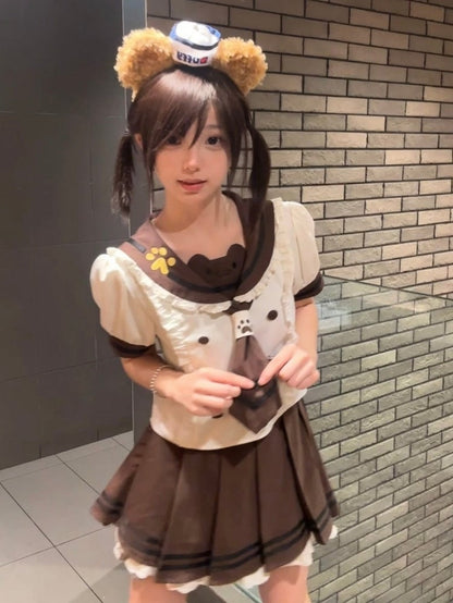 with Hem Pattern Skirt Zipper JK - Brown Striped Hidden Side Pleated
