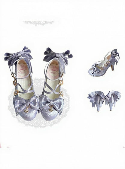 3 Colors Satin Lolita Shoes with Crown Buckle and Bowknot - 8.5cm High Heels - Aimee