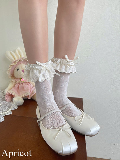 Details Lace Bowknot Hollow-out Socks Trim Black/White/Apricot